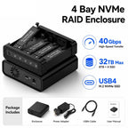 Blueendless USB4 NVMe M.2 SSD Enclosure, 40Gbps 4-Bay External Solid State Drive Case, Support Soft RAID 0/1/5, 32TB Capacity, US Plug, EU Plug, UK Plug, AU Plug