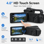 64MP 6K 18X Digital Zoom Camcorder Video Camera With 4-Inch Touch Screen, Microphone & LED Light, 32G, 64G, 128G, 256G