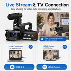 64MP 6K 18X Digital Zoom Camcorder Video Camera With 4-Inch Touch Screen, Microphone & LED Light, 32G, 64G, 128G, 256G