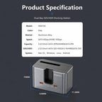 Blueendless HD01SN Dual Bay Docking Station For M.2 NVMe/SATA SSD And 2.5/3.5 SATA HDD, 10Gbps Multi-Drive Reader With 2 USB Hub Ports, Support 28TB, US Plug, EU Plug, UK Plug