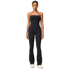 Hip-Lift Halter One-Piece Yoga Jumpsuit, Women Casual Flared Fitness Yoga Outfit, S, M, L, XL