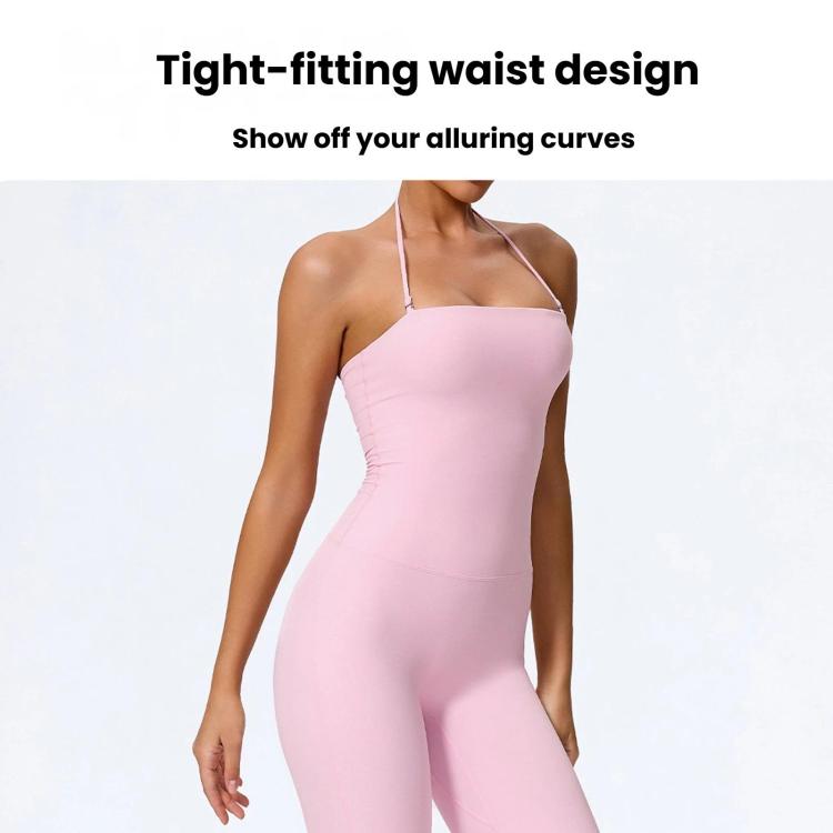 Hip-Lift Halter One-Piece Yoga Jumpsuit, Women Casual Flared Fitness Yoga Outfit, S, M, L, XL
