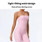 Hip-Lift Halter One-Piece Yoga Jumpsuit, Women Casual Flared Fitness Yoga Outfit, S, M, L, XL