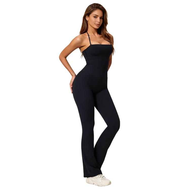 Hip-Lift Halter One-Piece Yoga Jumpsuit, Women Casual Flared Fitness Yoga Outfit, S, M, L, XL