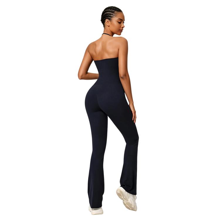 Hip-Lift Halter One-Piece Yoga Jumpsuit, Women Casual Flared Fitness Yoga Outfit, S, M, L, XL