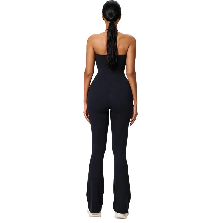 Hip-Lift Halter One-Piece Yoga Jumpsuit, Women Casual Flared Fitness Yoga Outfit, S, M, L, XL