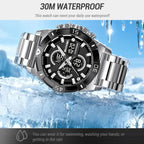 SKMEI 2593 Men Dual-Display Sports Watch Stainless Steel Strap Luminous 30M Life Water-Resistant Watch