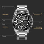 SKMEI 2593 Men Dual-Display Sports Watch Stainless Steel Strap Luminous 30M Life Water-Resistant Watch