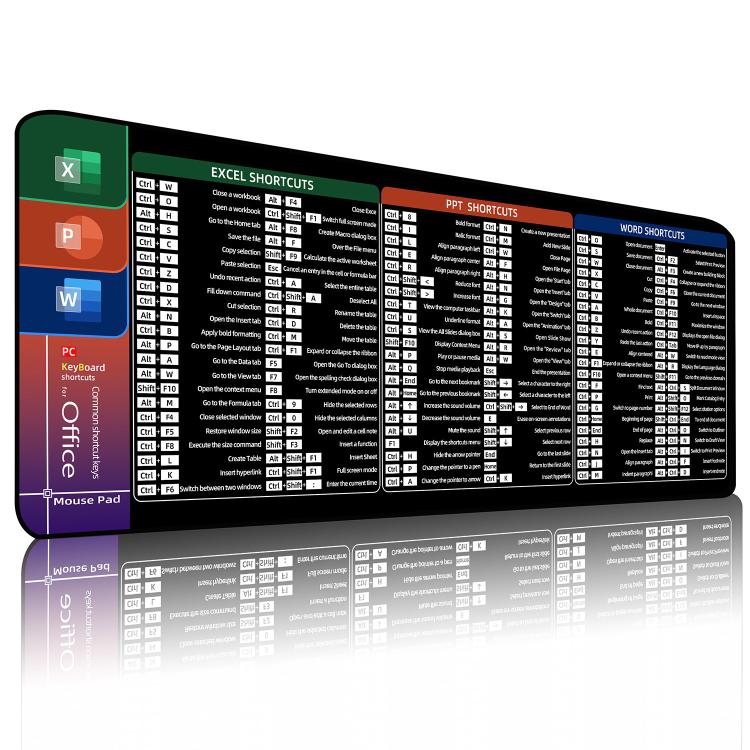 Large Shortcut Keys Mouse Pad Multi-Language Options Available Fray-Free Stitched Edges Keyboard Pad, 300x600x2mm, 300x600x3mm, 300x800x2mm, 300x800x3mm, 300x800x4mm