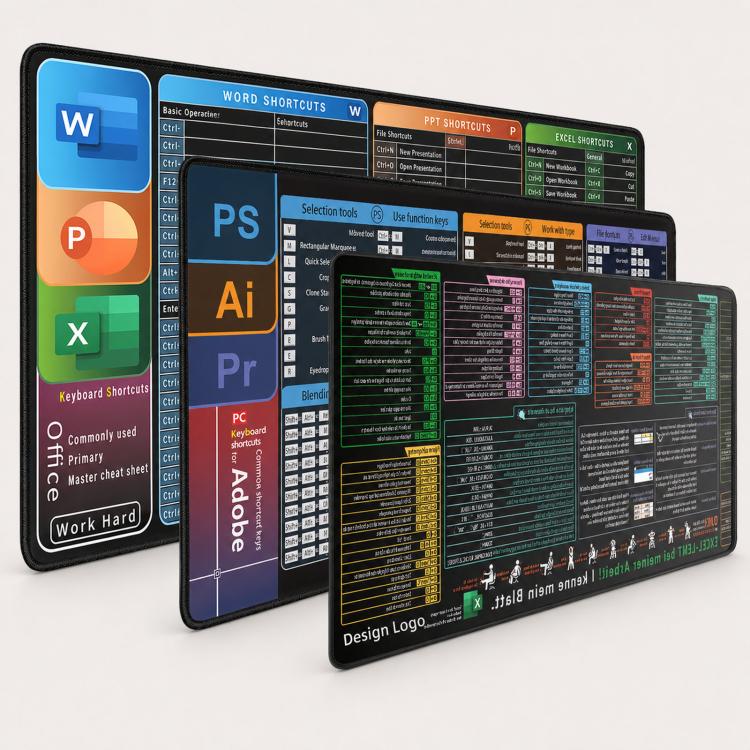 Large Shortcut Keys Mouse Pad Multi-Language Options Available Fray-Free Stitched Edges Keyboard Pad, 400x800x2mm, 400x800x3mm, 400x900x2mm, 400x900x3mm