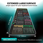 Large Shortcut Keys Mouse Pad Multi-Language Options Available Fray-Free Stitched Edges Keyboard Pad, 300x600x2mm, 300x600x3mm, 300x800x2mm, 300x800x3mm, 300x800x4mm
