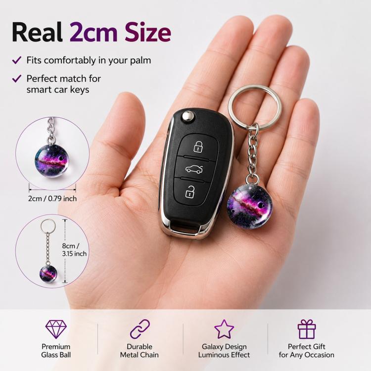 3D Galaxy Crystal Ball Keychain Glow in the Dark Planet Pendant Luminous Cosmic Starry Sky Pocket Keyring for Car Keys, Backpack
