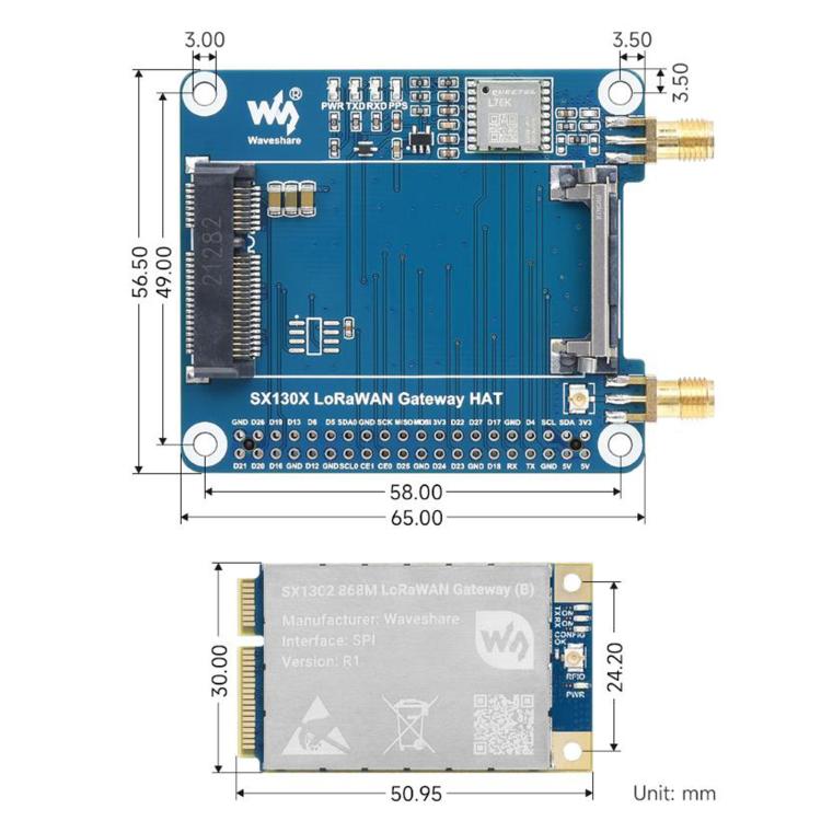 Waveshare For Raspberry Pi LoRaWAN Gateway Module Standard Mini-PCIe Socket, SX1302 868M, SX1302 868M With Expansion Board, SX1303 868M, SX1303 868M With Expansion Board, SX1302 915M, SX1302 915M With Expansion Board, SX1303 915M                       ...