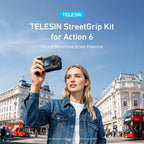 For DJI Action 6 TELESIN Street Photography Grip Set Aluminum Alloy Camera Cage Hand Grip Rig, For DJI Action 6