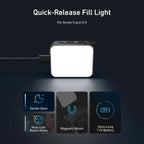 For DJI Action 5 Pro/4/3 TELESIN Quick-Release Mini Vlog Fill Light, IPX5 Waterproof Magnetic LED Video Light With 3 Color Temps, For DJI Action 5 Pro/4/3