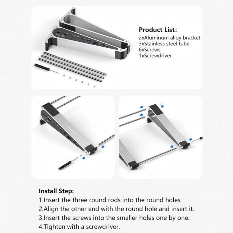 TYPE-C Laptop / Tablet Stand With USB 3.0 Expansion Dock, 9 in 1 Expansion/Triple Display/Ethernet Port, 8 in 1 Expansion/Ethernet Port, 8 in 1 Expansion