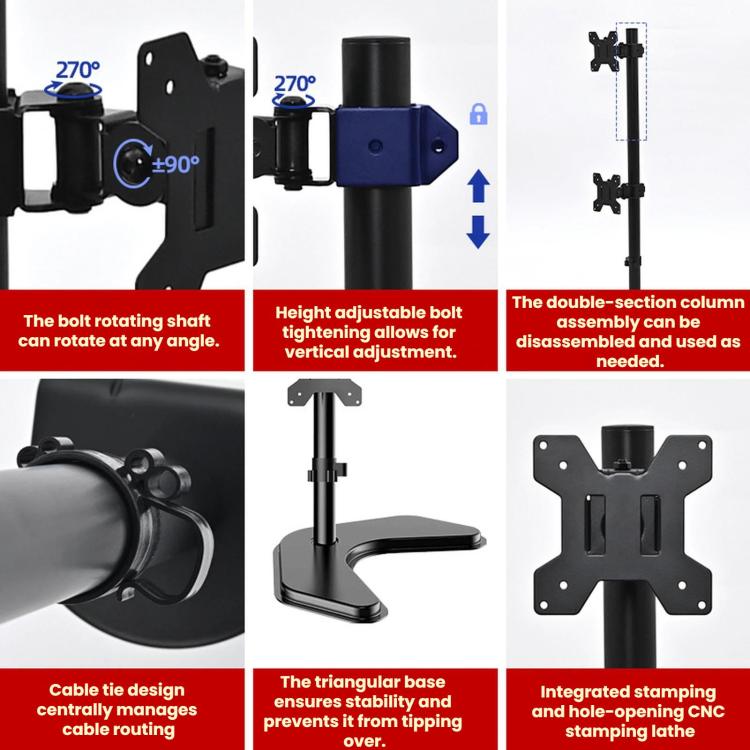 Dual-Screen Monitor Desktop Rotating Height-Adjustable Arm, ZX-MT028V