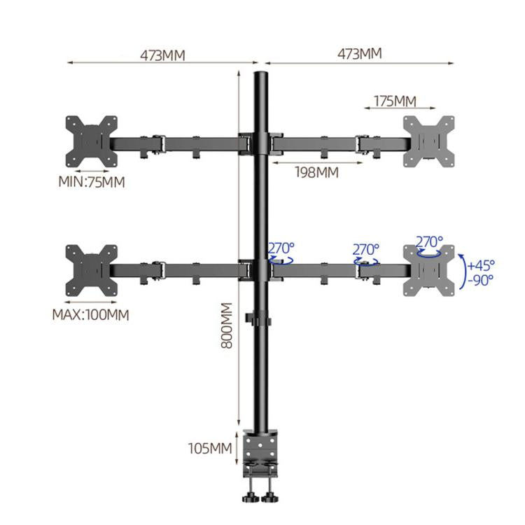 10-32 Inch 4-Screen Desktop Monitor Mount With Mechanical Arm, ZX-MT044