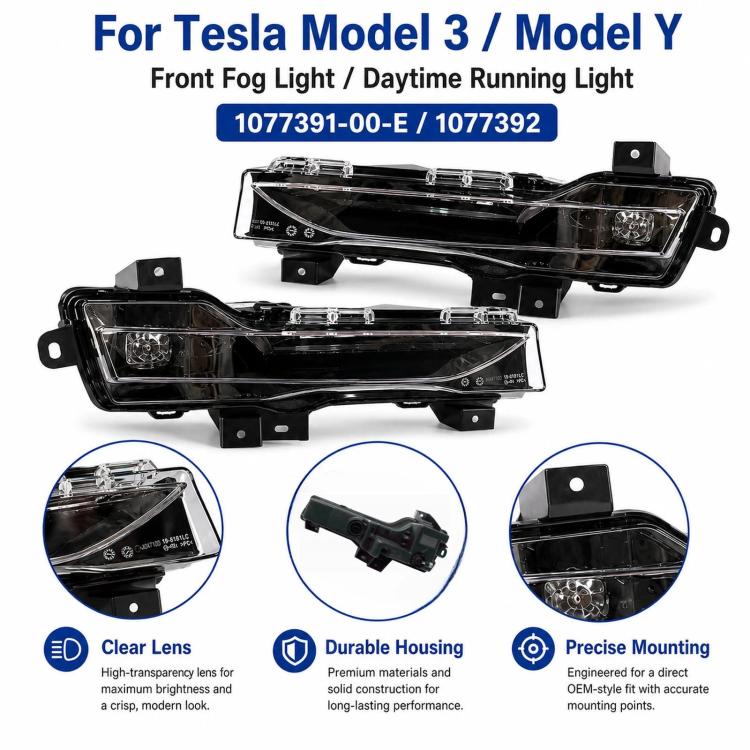 For 2017-2023 Tesla Model 3/Y Front Fog Lights 1077391-00-E / 1077392, Left, Right
