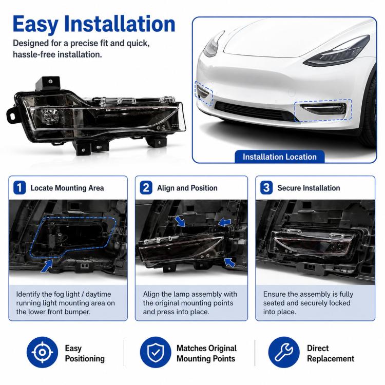 For 2017-2023 Tesla Model 3/Y Front Fog Lights 1077391-00-E / 1077392, Left, Right