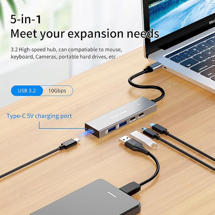 Blueendless 5 In 1 10Gbps High-Speed Computer/Mobile Phone Converter/Extension Splitter, USB 3.2 x 2+Type-C 3.2 x 2, Type-C 3.2 x 4