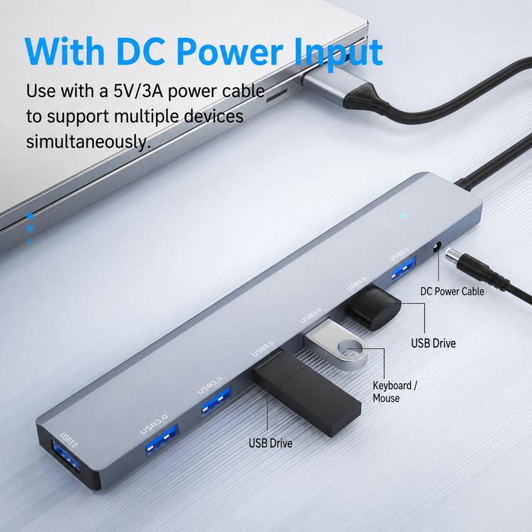 USB 3.0 Hub High Speed 7-Port Expander Aluminum Alloy Splitter With Independent DC 3.5mm Power Supply, ADS-313A