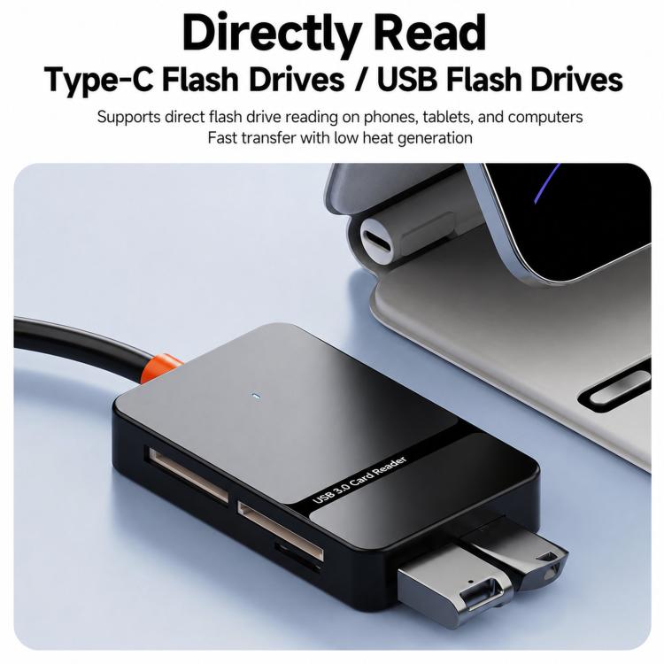 6 In 1 USB / Type-C High-Speed 3.0 Card Reader SD/TF/CF/MS Card Reader, ADS-326