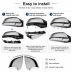 For 2017-2022 Tesla Model 3 Electroplated Rearview Mirror Back Cover 2287.3006, Left, Right