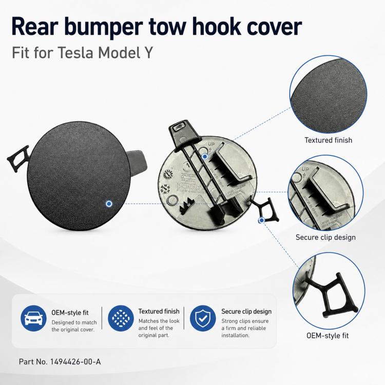 For 2020-2023 Tesla Model Y Rear Bumper Trailer Cover 1494426-00-A, 1494426-00-A