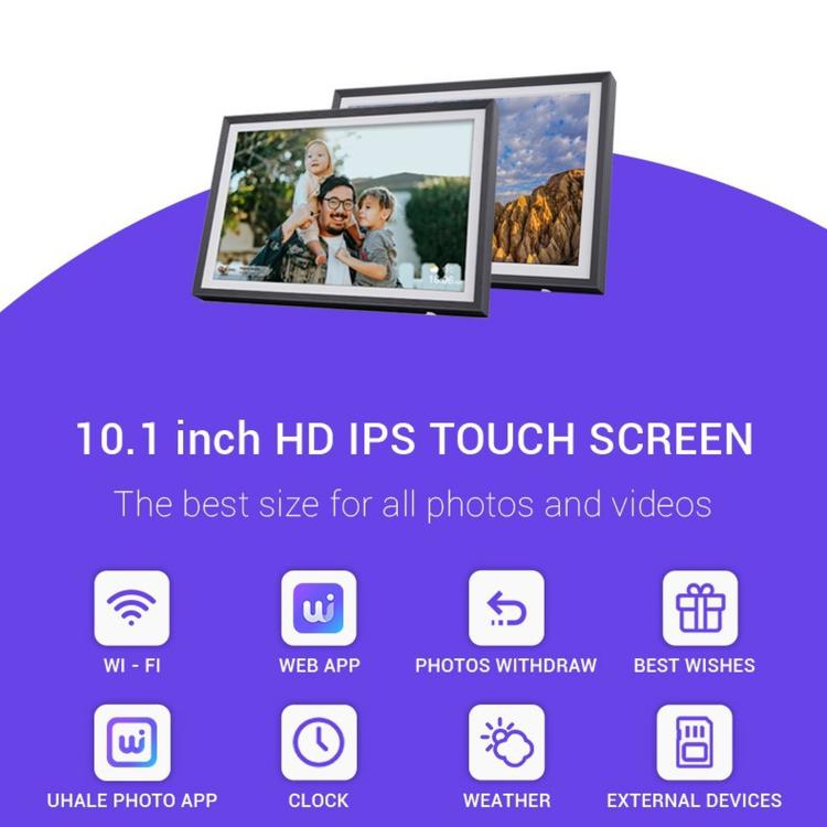 10.1 Inch Uhale Smart Cloud Photo Frame WiFi Mobile Photo Transfer Touchscreen Digital Signage, EU Plug, UK Plug, US Plug, AU Plug