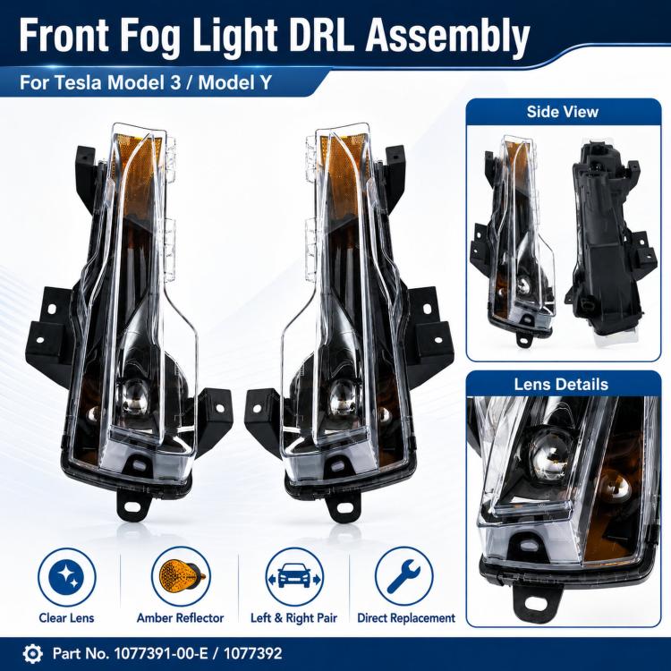 For 2021-2023 Tesla Model 3 / Y US Front Fog Lights Daytime Running Lights 1077391-00-E / 1077392, Left, Right