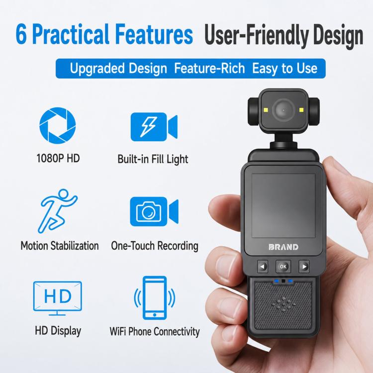 1080P WiFi Body Camera With Rotatable Lens & 1.6 Inch Screen Wearable Sports Action Camera Clip-On Pocket Cam, DV01 1080P