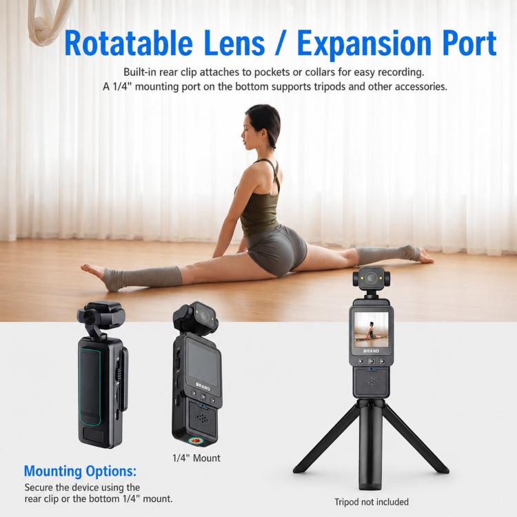 1080P WiFi Body Camera With Rotatable Lens & 1.6 Inch Screen Wearable Sports Action Camera Clip-On Pocket Cam, DV01 1080P