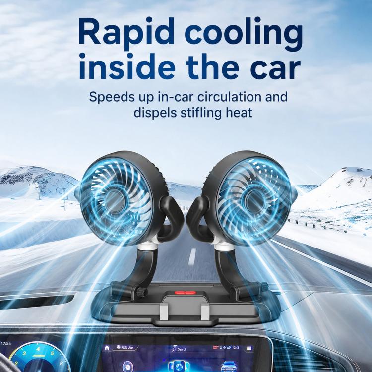 F5505 Dual-Head 3-Speed Cooling Fan With Phone Holder Angle Adjustable Low Noise Fan, F5505