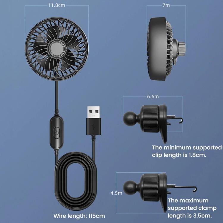 F4201 3-Speed Air Vent Quiet Fan Universal USB Mini Car Fan, F4201