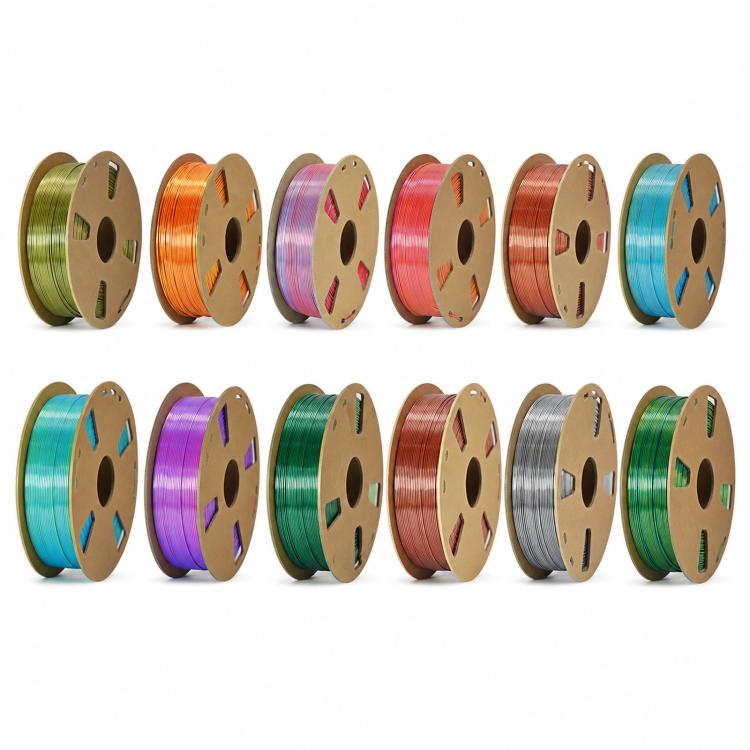 Dual Color Silk PLA Filament 1.75mm 1kg Spool Magic Color Shifting Shiny Metallic 3D Printing Material