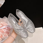 Transparent Jelly Crystal Toe-Cap Flat Hollow Sandals Breathable comfortable Shoes, 36, 37, 38, 39, 40