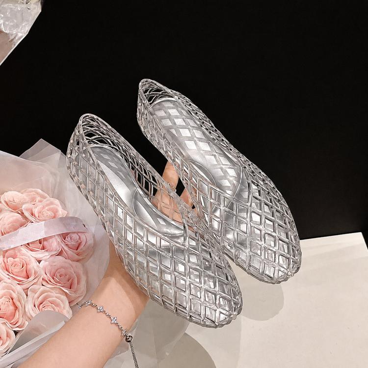Transparent Jelly Crystal Toe-Cap Flat Hollow Sandals Breathable comfortable Shoes, 36, 37, 38, 39, 40