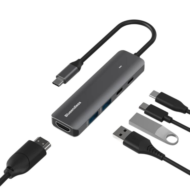Blueendless HDMI 4K 60Hz Converter Type-C Dock, 5 in 1 USB 3.0 x 2)