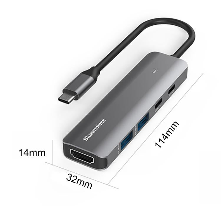 Blueendless HDMI 4K 60Hz Converter Type-C Dock, 5 in 1 USB 3.0 x 2)
