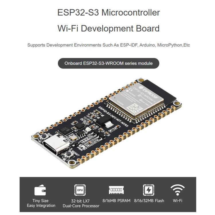 Waveshare ESP32-S3 1U-N16R8 Microcontroller 2.4GHz Wi-Fi Development Board 240MHz Dual Core Processor, Without Header, With Pre-soldered Headers