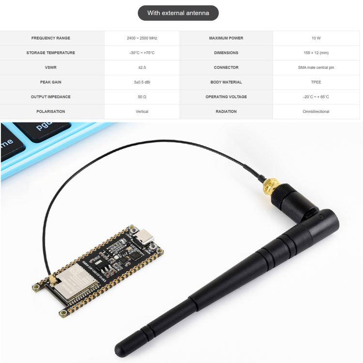 Waveshare ESP32-S3 1U-N16R8 Microcontroller 2.4GHz Wi-Fi Development Board 240MHz Dual Core Processor, Without Header, With Pre-soldered Headers