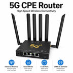 International Version 5G CPE Industrial Router Dual Mode SA / NSA Gigabit Cellular Gateway With 6 Antennas, EU Plug, CP905