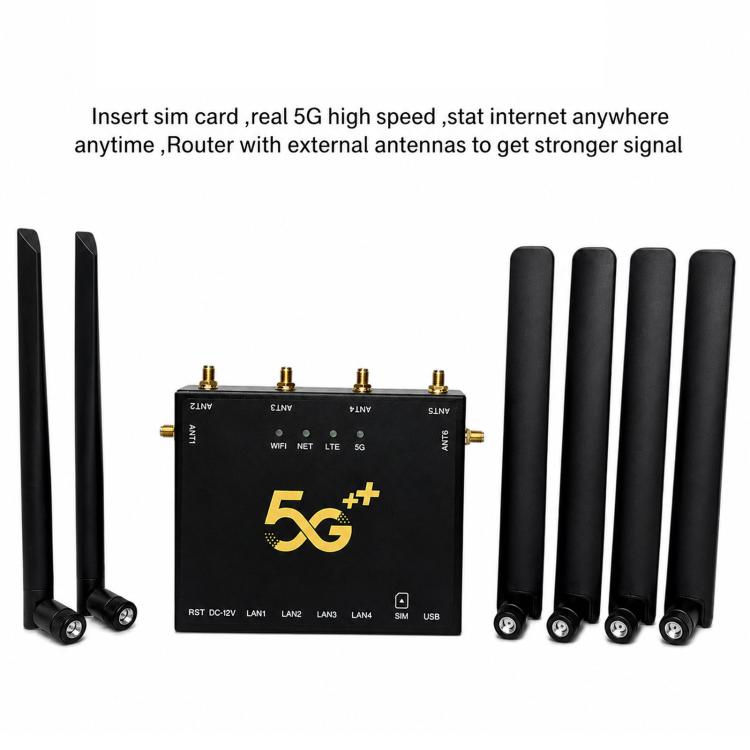International Version 5G CPE Industrial Router Dual Mode SA / NSA Gigabit Cellular Gateway With 6 Antennas, EU Plug, CP905