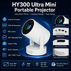 HY300 Ultra Mini Portable Short-Throw Home Projector Android 13 HD Projector, US Plug, EU Plug, UK Plug, AU Plug