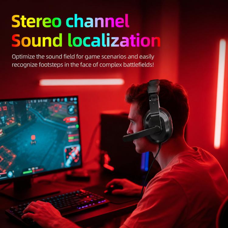 T-WOLF H150 Dual 3.5mm Plugs Gaming Headset with Microphone Over-Ear Stereo Wired PC Headphones with 40mm Speaker Drivers, H150