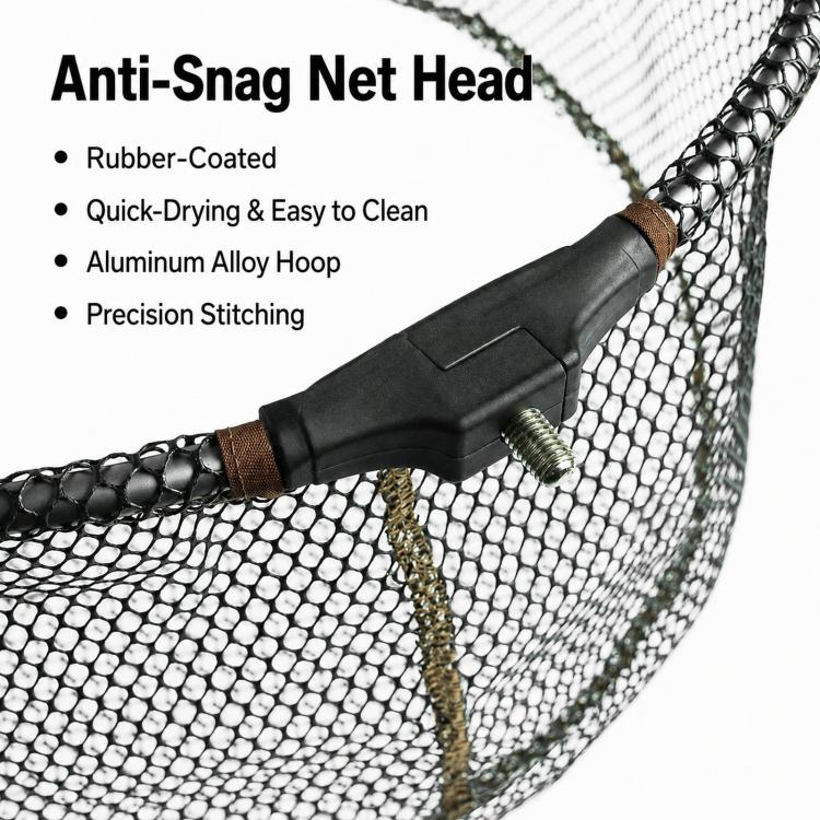 LINNHUE Foldable Rubber Coated Fishing Landing Net Head Anti-Snag Aluminum Alloy Frame Fly Fishing Mesh, 35cm, 40cm, 45cm