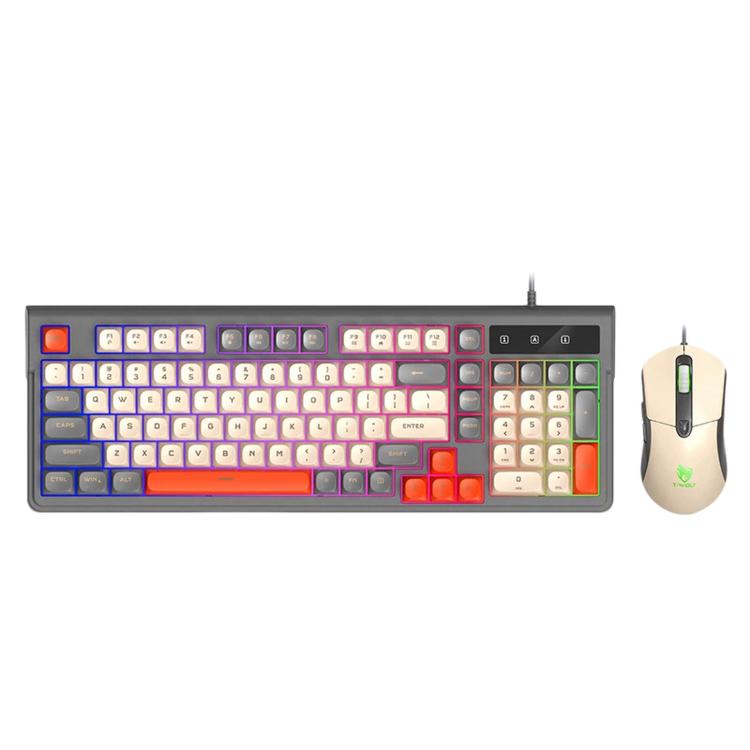 T-WOLF TF330 Wired Keyboard And Mouse Combo 3-Color Block Retro Gaming Keyboard With 98-Key Compact Layout, RGB Backlit