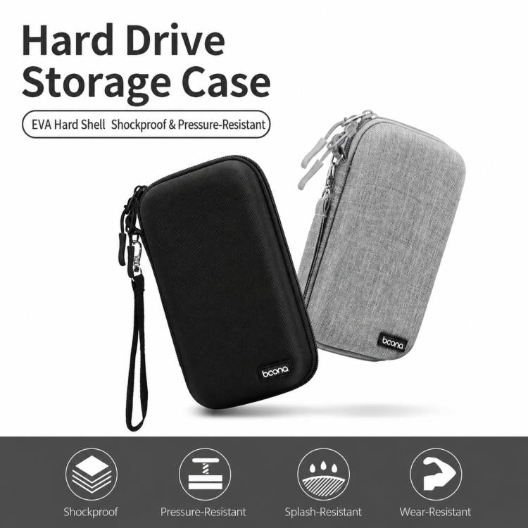 Baona BN-F007 Hard EVA External Hard Drive Case Shockproof Power Bank Organizer Electronic Travel Bag, Small Gray, Small Black, Large Gray, Large Black
