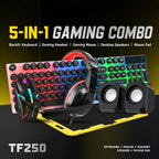 T-WOLF 5-In-1 PC Gaming Bundle Included Backlit Keyboard, Wired Mouse, Headset, Speakers And Mouse Pad